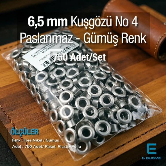 4 Nolu Kuşgözü Paslanmaz 6,6 mm 750 Ad/Paket ER0004PPK