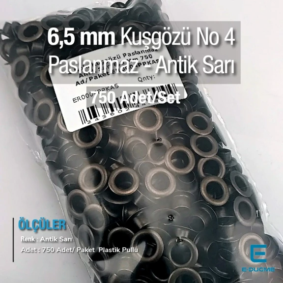 4 No Kuşgözü Antik Sarı Paslanmaz 6,6 mm 750 Ad/Paket ER0004PPKAS