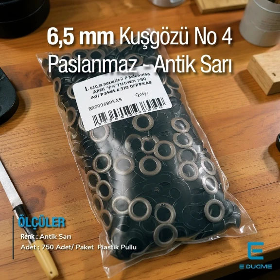 4 No Kuşgözü Antik Sarı Paslanmaz 6,6 mm 750 Ad/Paket ER0004PPKAS
