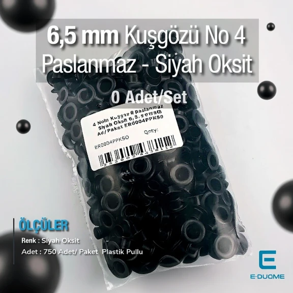 4 No Kuşgözü Siyah Oksit Paslanmaz 6,5 mm 750 Ad/Paket ER0004PPKSO