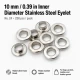 No 24 Kuşgözü Gümüş Nikel Paslanmaz Çelik İç Çap 10 mm 250 Adet/Paket ER0024PPK, tekstil ve çanta projeleri için ideal çözüm