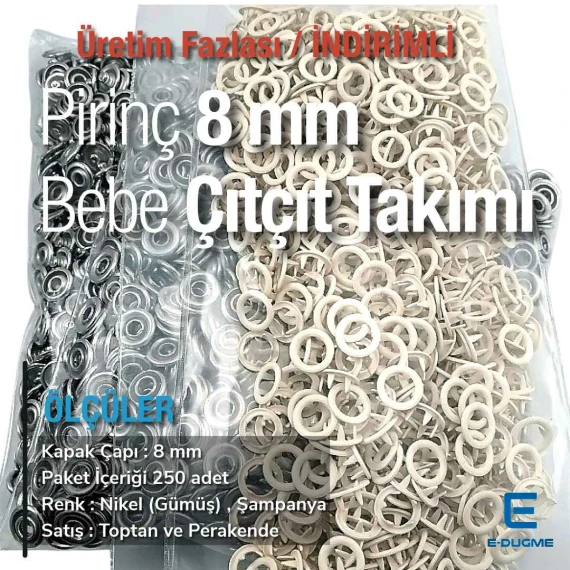 8 mm Bebe Çıt Çıtı 250 Adet Ecru Renk Klikıt Çıtçıt ERBCLK0008PECRU 8 mm Bebe Çıt Çıtı 250 Adet Ecru Renk Klikıt Çıtçıt ERBCLK0008PECRU