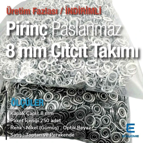 8 mm Bebe Çıt Çıtı 250 Adet Kirli Beyaz Renk Klikıt Çıtçıt ERBCLK0008PKBEYAZ