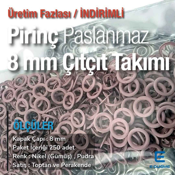 8 mm Bebe Çıt Çıtı 250 Adet Pudra Renk Klikıt Çıtçıt ERBCLK0008PPDR