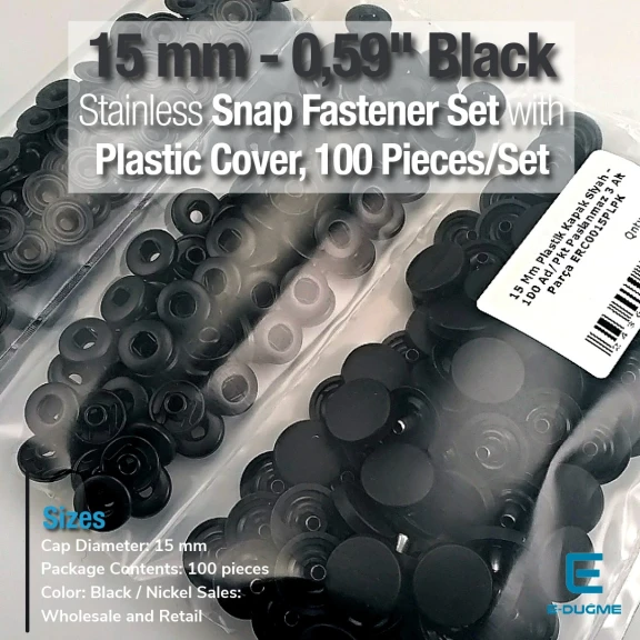 15 mm Plastik Çıtçıt paslanmaz Alt Parça Takım 100 adet/pkt ERC0015PLPPK