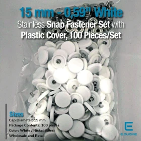 15 mm - 0,59" Plastic White Cap Snap Fasteners 100 pieces/pack ERC0015PWHT