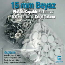 15 mm Plastik Beyaz Kapaklı Çıtçıt 100 adet/pkt ERC0015PWHT