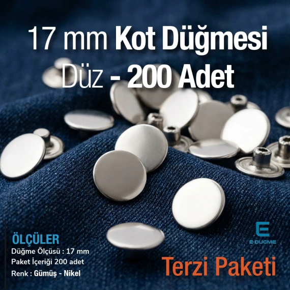 Kot Düğmesi 17 mm 27 Boy Paslanmaz 200 adet/pkt ERK0170PPK