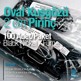Oval Kuşgözü 2 cm Pirinç 100 Adet / Paket Black Nickel EROV0020PRPromo