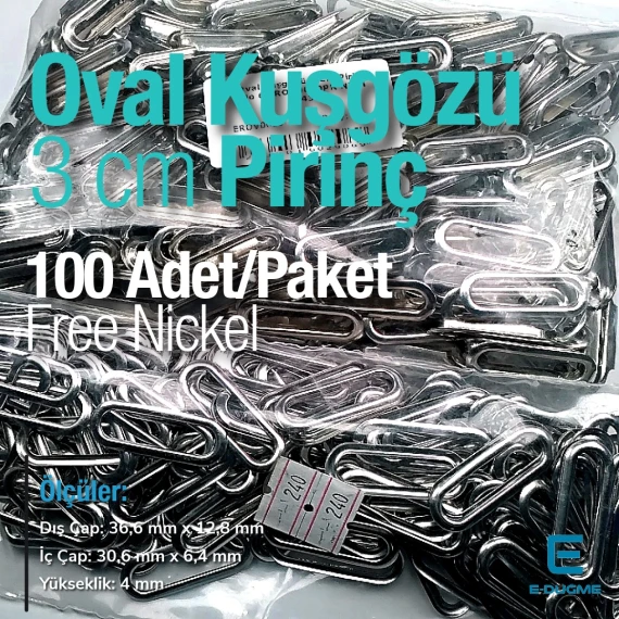 Oval Kuşgözü 3 cm Pirinç 100 Adet / Paket Nikel Renk EROV0030PRPromo