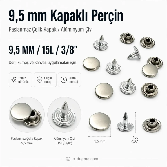 33.5 Pin Rivet 9.5 mm Stainless Steel Cap Aluminum Pin for Leather Fabric Canvas
