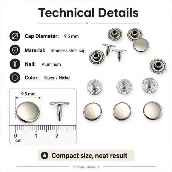 33.5 Pin Rivet 9.5 mm Stainless Steel Cap Aluminum Pin for Leather Fabric Canvas
