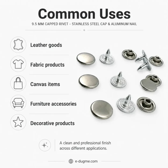 33.5 Pin Rivet 9.5 mm Stainless Steel Cap Aluminum Pin for Leather Fabric Canvas