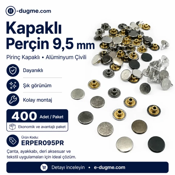 33.5 Pin Rivet 9.5 mm (0.37") Brass Cap Aluminum Nail Rivet for bags, leather goods, and textile accessories