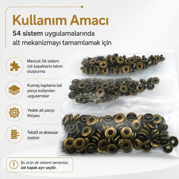 Antik Sarı Renk Paslanmaz 54 Sistem Alt 3 Parça 100 Adet/Paket, Black Nikel Renk Paslanmaz Metal Parça Grubu