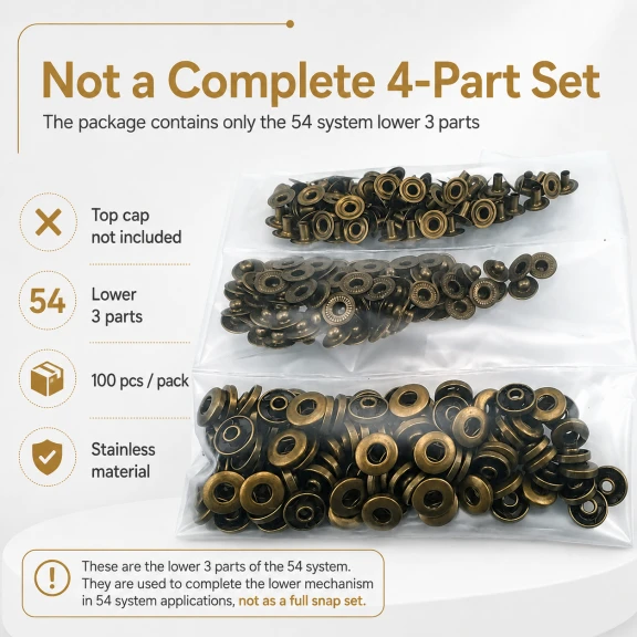 Antik Sarı Renk Paslanmaz 54 Sistem Alt 3 Parça 100 Adet/Paket, Black Nikel Renk Paslanmaz Metal Parça Grubu