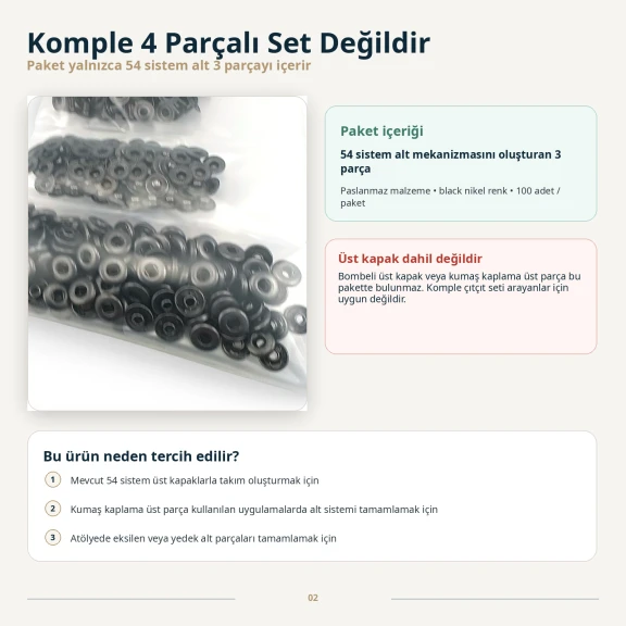 Black Nikel Renk Paslanmaz 54 Sistem Çıtçıt Düğme, 3 Parça, 100 Adet/Paket, Tekstil ve Aksesuar Kullanımı için Uygun