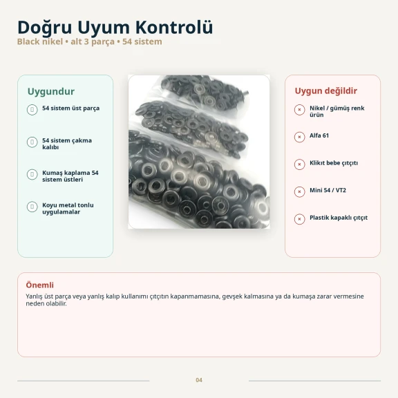 Black Nikel Renk Paslanmaz 54 Sistem Çıtçıt Düğme, 3 Parça, 100 Adet/Paket, Tekstil ve Aksesuar Kullanımı için Uygun