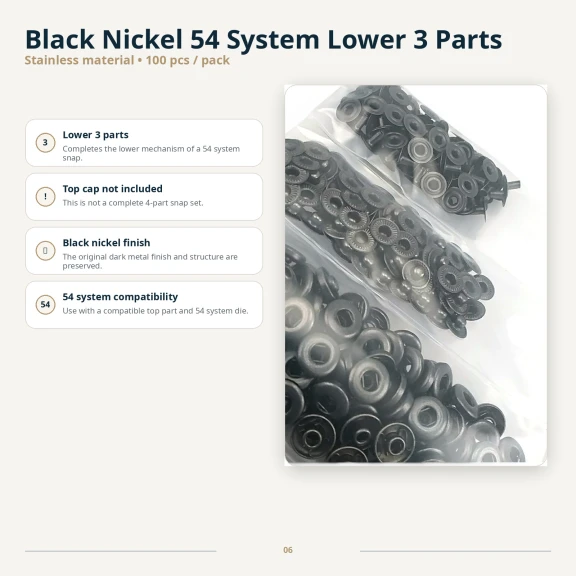 Black Nikel Renk Paslanmaz 54 Sistem Çıtçıt Düğme, 3 Parça, 100 Adet/Paket, Tekstil ve Aksesuar Kullanımı için Uygun