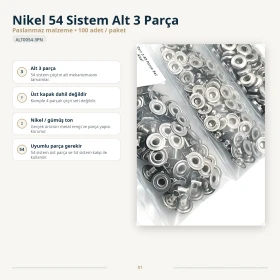 Nickel Color Stainless 54 System Lower 3 Parts, 100 pcs/Pack ALT0054-3PN