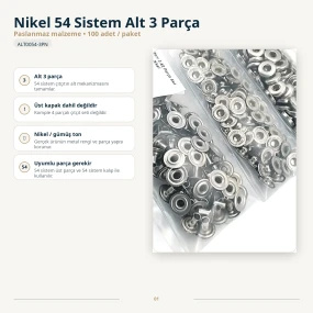 Nikel Renk Paslanmaz 54 Sistem Alt 3 Parça 100 Adet/Paket ALT0054-3PN