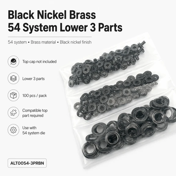 Black Nikel Renk Pirinç 54 Sistem Alt 3 Parça 100 Adet/Paket - Çıtçıt Düğme Aksesuarı