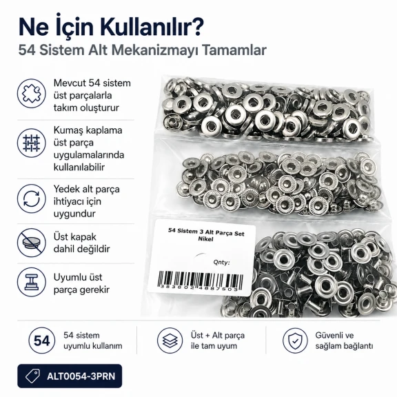 Nikel Renk Pirinç 54 Sistem Alt 3 Parça 100 Adet/Paket, montaj için uygun nikel renk saç metal parçalar