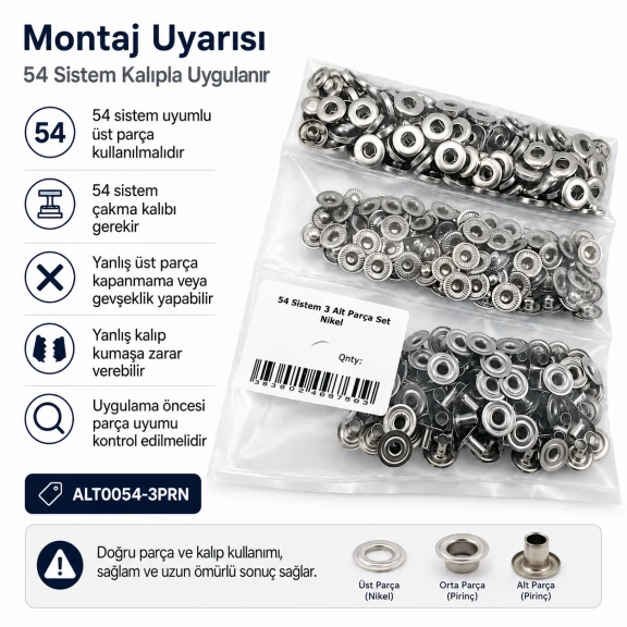 Nikel Renk Pirinç 54 Sistem Alt 3 Parça 100 Adet/Paket, montaj için uygun nikel renk saç metal parçalar