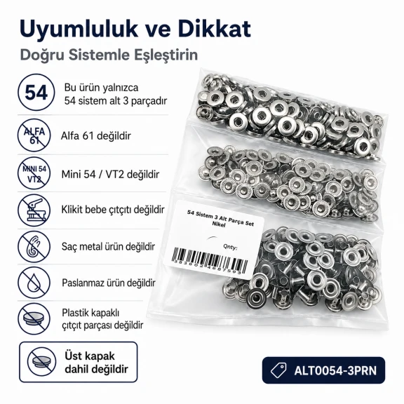 Nikel Renk Pirinç 54 Sistem Alt 3 Parça 100 Adet/Paket, montaj için uygun nikel renk saç metal parçalar