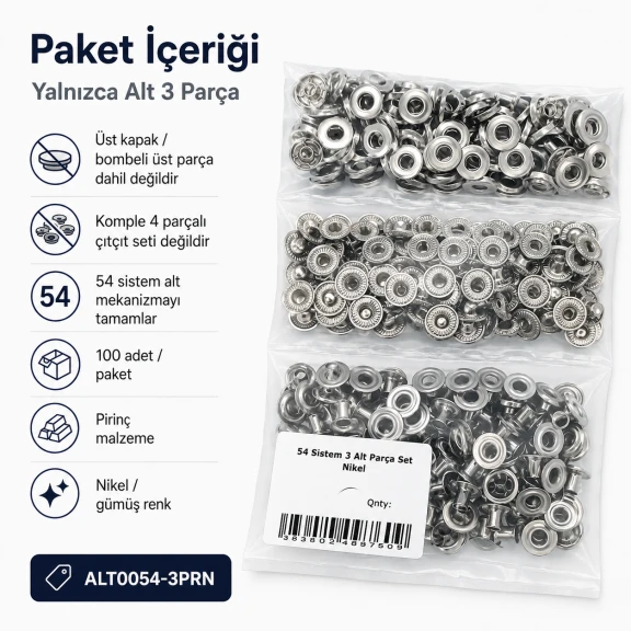 Nikel Renk Pirinç 54 Sistem Alt 3 Parça 100 Adet/Paket, montaj için uygun nikel renk saç metal parçalar