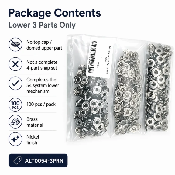 Nikel Renk Pirinç 54 Sistem Alt 3 Parça 100 Adet/Paket, montaj için uygun nikel renk saç metal parçalar