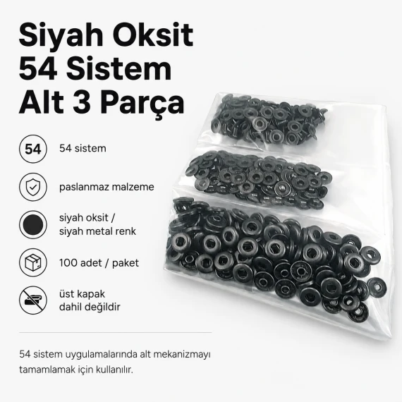 Siyah Oksit Renk Paslanmaz 54 Sistem Alt 3 Parça 100 Adet/Paket ALT0054-3PSO