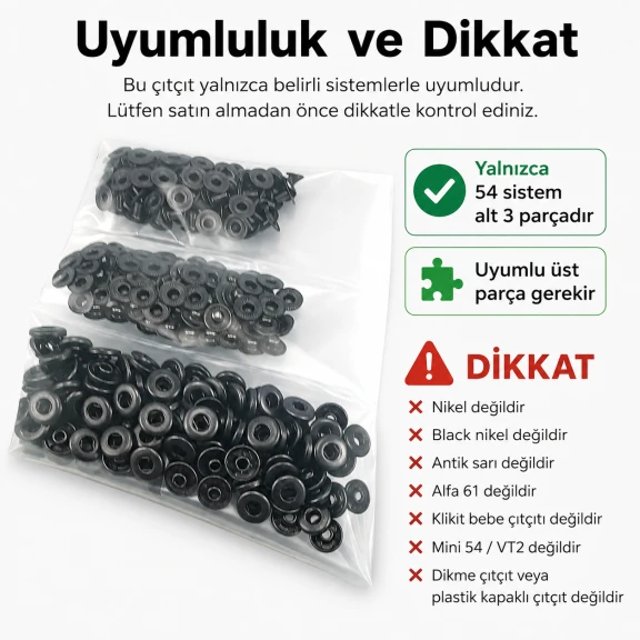 Siyah Oksit Renk Paslanmaz 54 Sistem Alt 3 Parça 100 Adet/Paket ALT0054-3PSO