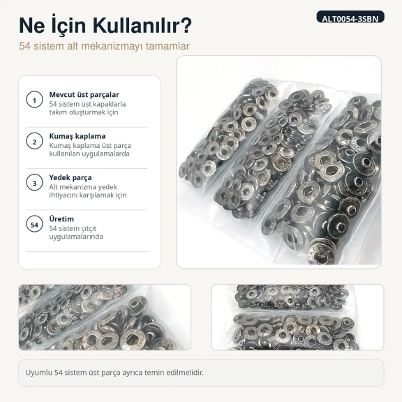 Black Nikel Renk Saç 54 Sistem Alt 3 Parça 144 Adet/Paket, Çıtçıt Düğme Aksesuarı