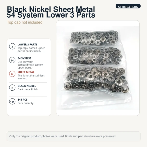 Black Nikel Renk Saç 54 Sistem Alt 3 Parça 144 Adet/Paket, Çıtçıt Düğme Aksesuarı