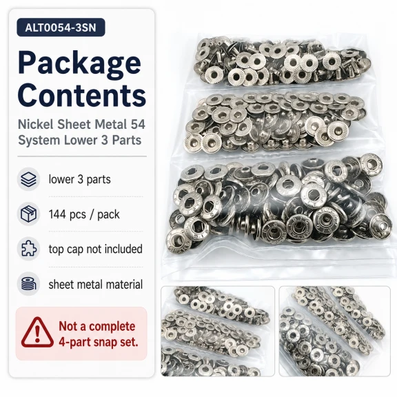 Nikel Renk Saç 54 Sistem Alt 3 Parça 144 Adet/Paket ALT0054-3SN, black nikel metal malzeme ile üretilmiş, 54 sistem çıtçıt