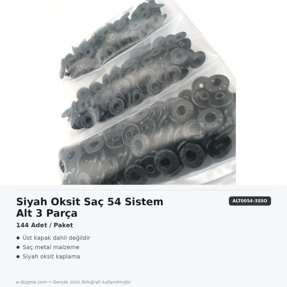 Siyah Oksit Renk Saç 54 Sistem Alt 3 Parça 144 Adet/Paket, Nikel Renk Saç 54 Sistem Çıtçıt Uygulamaları için Metal Parça