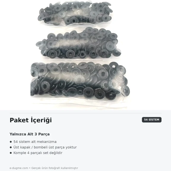 Siyah Oksit Renk Saç 54 Sistem Alt 3 Parça 144 Adet/Paket, Nikel Renk Saç 54 Sistem Çıtçıt Uygulamaları için Metal Parça
