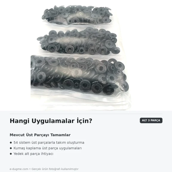 Siyah Oksit Renk Saç 54 Sistem Alt 3 Parça 144 Adet/Paket, Nikel Renk Saç 54 Sistem Çıtçıt Uygulamaları için Metal Parça