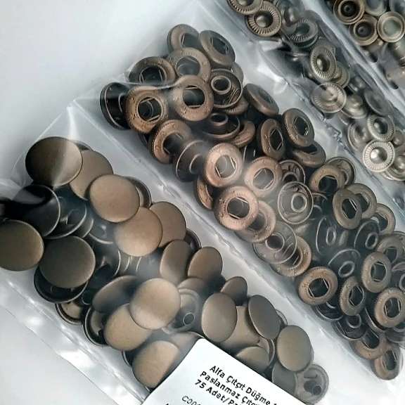 Alfa Çıtçıt Düğme 15 mm Antik Sarı Paslanmaz Çelik Çıtçıt Düğme 75 Adet/Paket C0001PPKANT