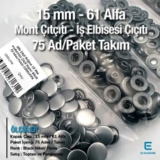 Alpha Snap Fasteners 15 mm Black Nikel Stainless Steel Snap Button 75 Pcs/Pack C0001PPK