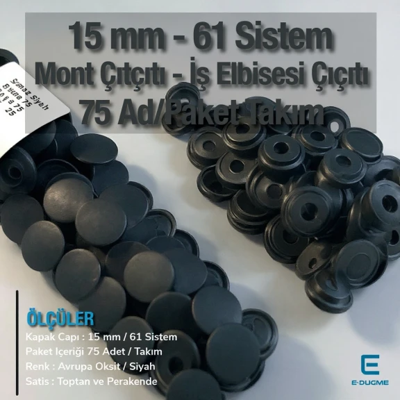 15 mm Paslanmaz Çıtçıt Siyah 100 Adet/Paket 61 Çıtçıt Düğme C0004P15PKBLK