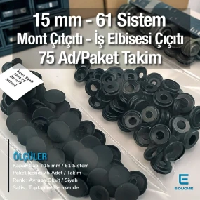 15 mm Paslanmaz Çıtçıt Siyah 100 Adet/Paket 61 Çıtçıt Düğme C0004P15PKBLK