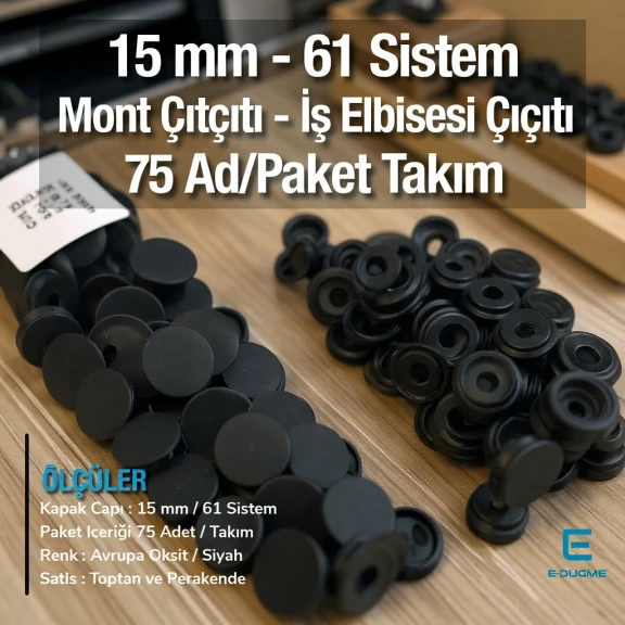 15 mm Paslanmaz Çıtçıt Siyah 100 Adet/Paket 61 Çıtçıt Düğme C0004P15PKBLK