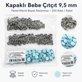 Kapaklı Bebe Çıtçıt 9,5 mm Pastel Mavisi Boyalı Paslanmaz 250 Ad/Paket C0014PromoPBlue