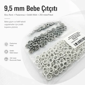 Bebe Çıtçıtı 9,5 mm Ekru Renk Paslanmaz Delikli Klikıt Çıtçıt 250 Adet/Pk C0095DPPKECRU