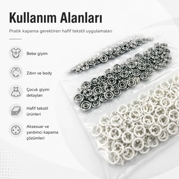 Bebe Çıtçıtı 9,5 mm Ekru Renk Paslanmaz Delikli Klikıt Çıtçıt, 250 Adet/Paket