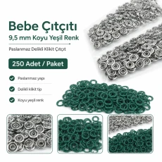 Bebe Çıtçıtı 9,5 mm Koyu Yeşil Renk Paslanmaz Delikli Klikıt Çıtçıt 250 Adet/Pk C0095DPPKKYSL