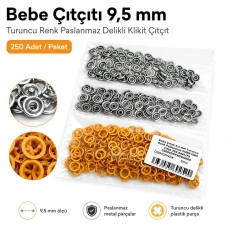 Bebe Çıtçıtı 9,5 mm Turuncu Renk Paslanmaz Delikli Klikıt Çıtçıt 250 Adet/Pk C0095DPPKORANGE