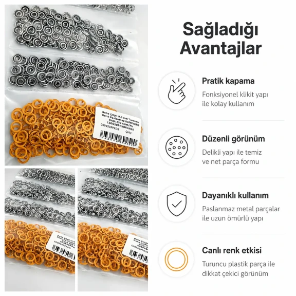 Bebe Çıtçıtı 9,5 mm Turuncu Renk Paslanmaz Delikli Klikıt Çıtçıt 250 Adet/Pk